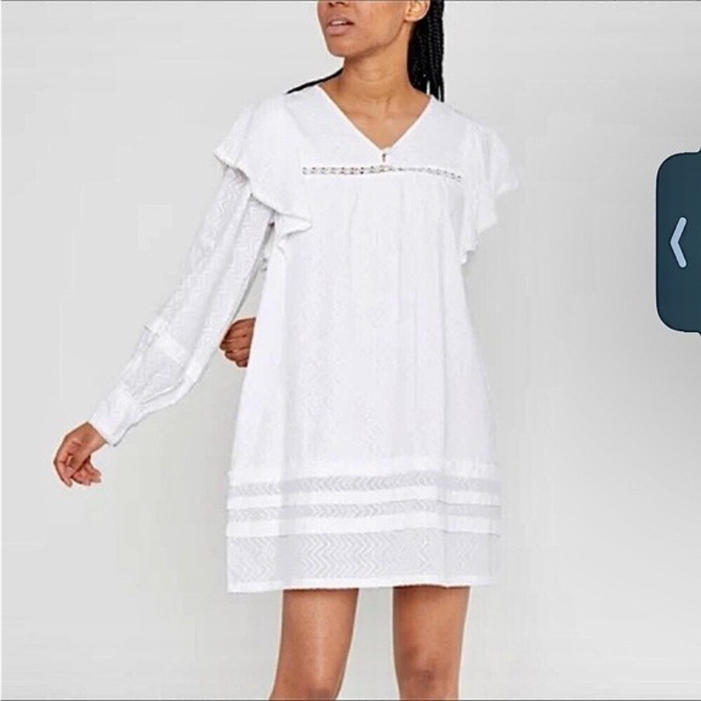 Wild Pony White Dress Babydoll Baby Doll Mini Cotton Ruffle Eyelet Lace Trim M